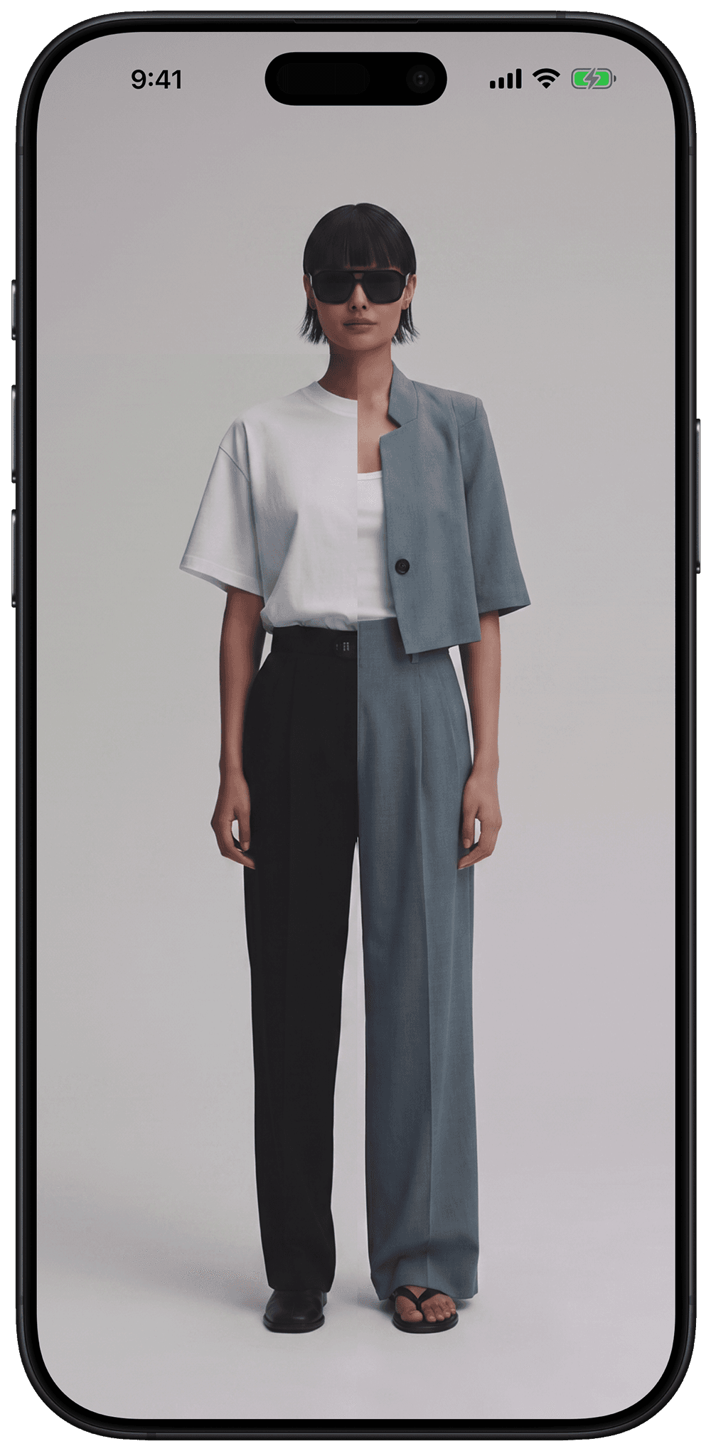 Split view comparing two outfits on the same AI model in the Wear app